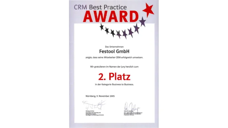 Festool CRM best practice award 2005