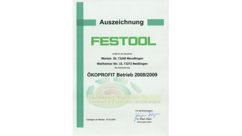 Festool Ökoprofit Auszeichnung 2009