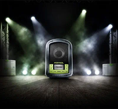 Das Bluetooth Baustellenradio Sysrock BR10 von Festool von vorne.