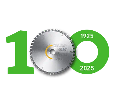 Festool 100 Years logo with sawblade