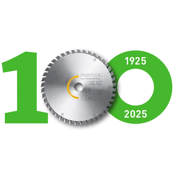 Festool 100 Years logo with sawblade