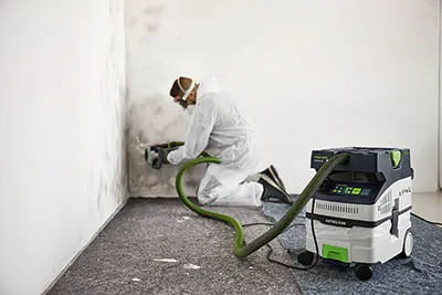 A worker during mould remediation