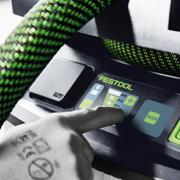 The touch control panel at the mobile dust extractor from Festool
