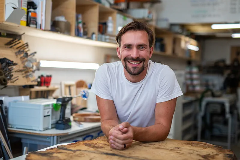 Richard Wagner in his woodworking workshop