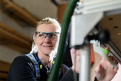 The Festool portable circular saw in operation