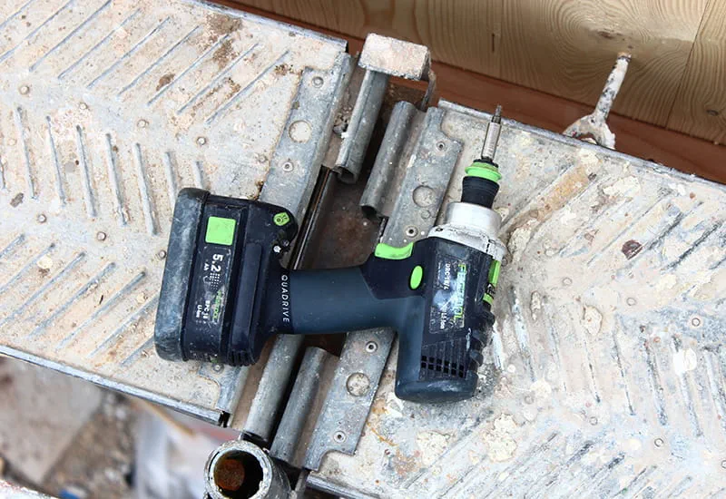 The cordless drill DRC 18/4 from festool in side view.