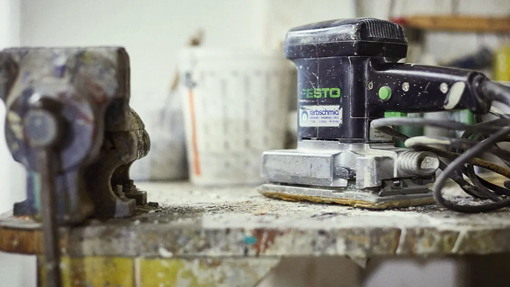 The Festool eccentric sander at construction site