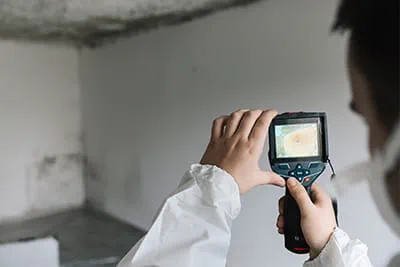 The extent of the mould infestation can be seen on the display of the thermal imaging camera.