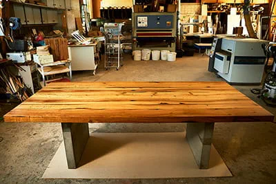 A modern dining table with its own history.