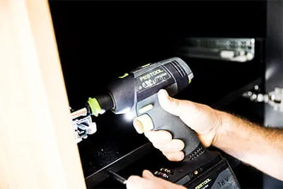 The Festool cordless drill in operation.