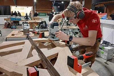 Lukas Sørensen works on his workpiece