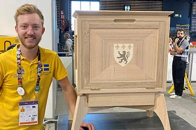 Daniel Löwing with his workpiece at WorldSkills 2024